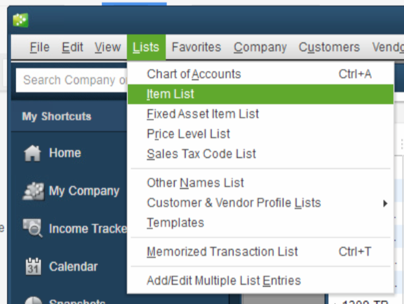 QuickBooks Lot Tracking 1 - List - Item List